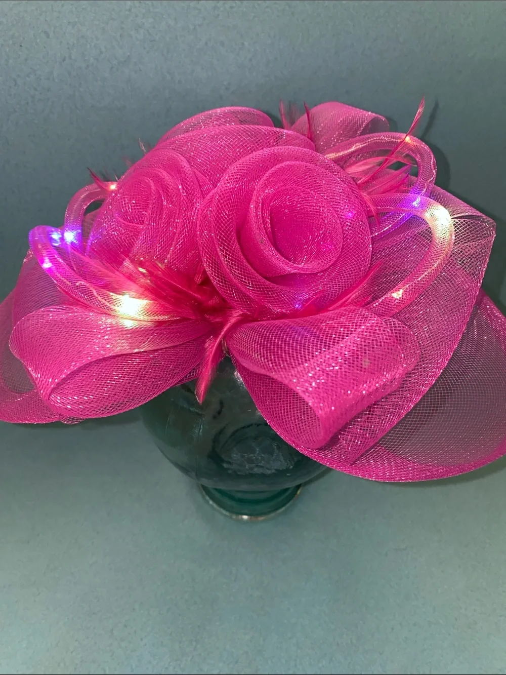 FASCINATOR light up mesh fuchsia pink headband elegant floral fun NEW size OSFA